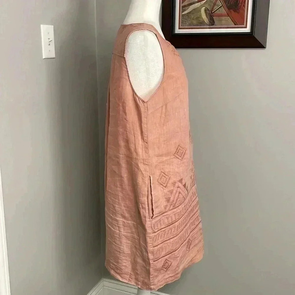 ARTISAN NY 100% Linen Sleeveless Dress Dusty Rose Pink Size Medium Pockets - Picture 4 of 6